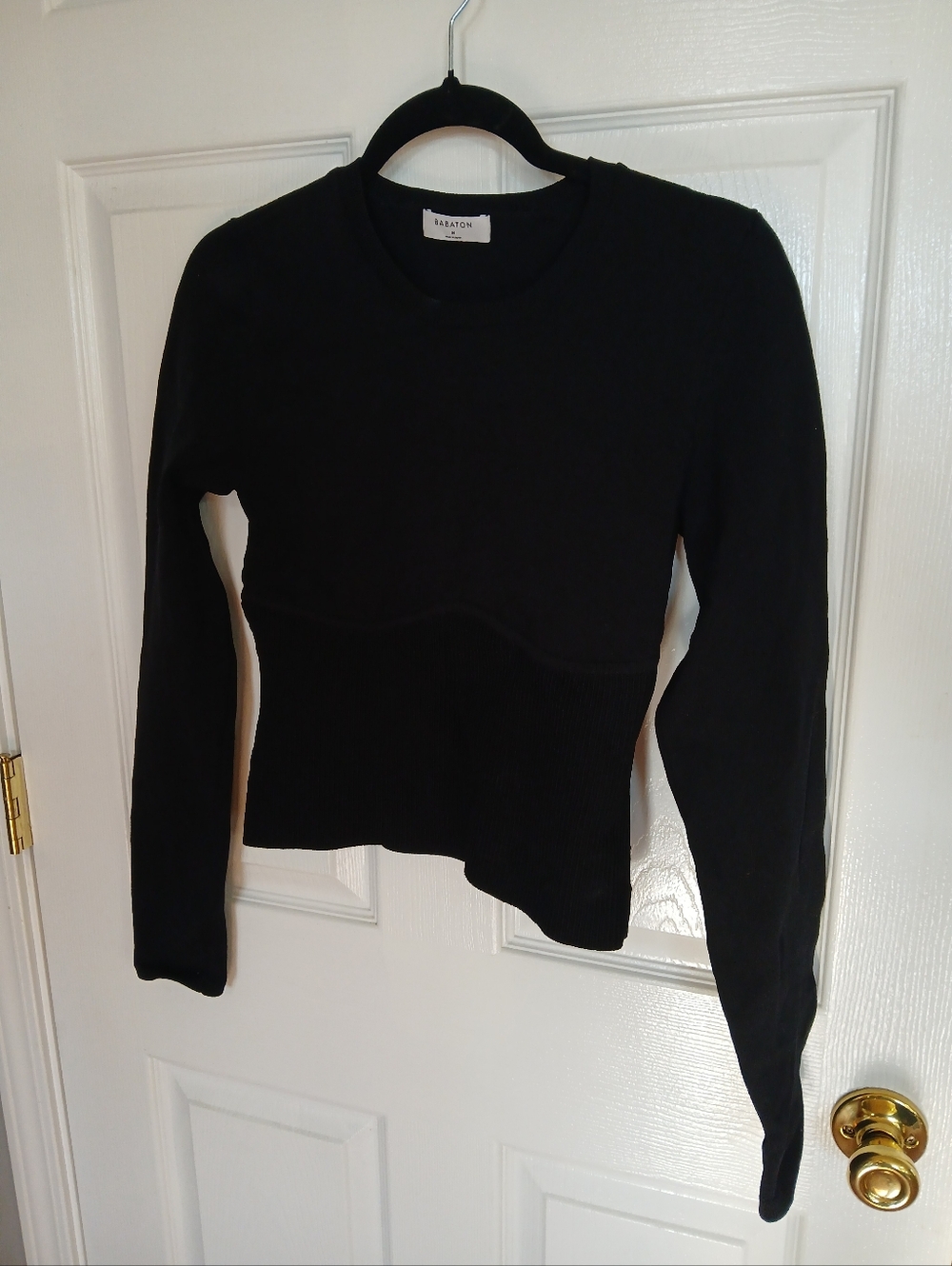 Babaton scult Knit Empire Long SleeveBlack Ribbed  Crewneck Top Lounge Active